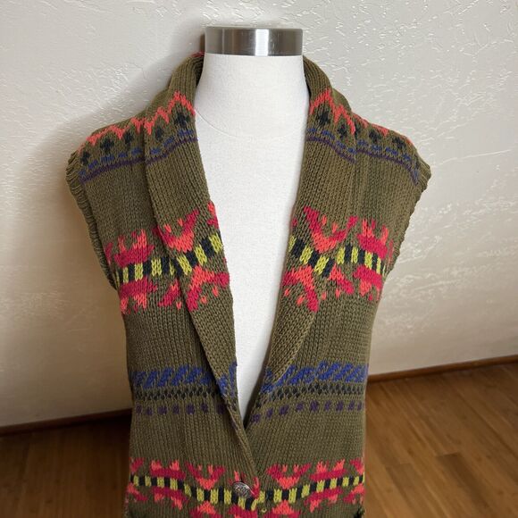 Harolds Vintage Vest Womens Small Green Printed Shawl V Neck Sleeveless - Picture 2 of 8